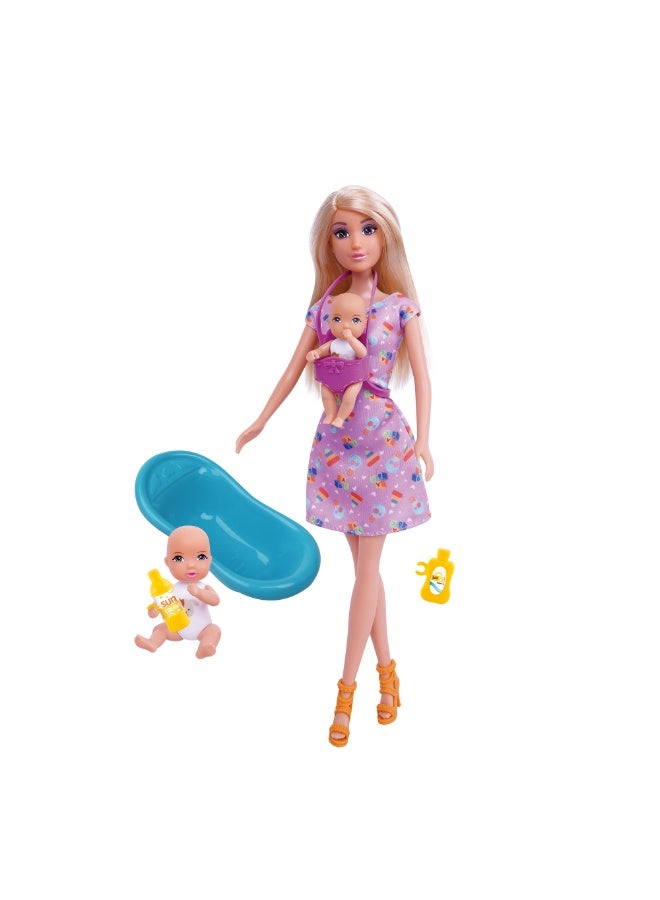 Mira Doll Happy Time with Baby Set – 11.5 Inch Fashion Doll Baby Care Series with Baby Carrier & Baby Bathtub | Girls Toys 3+ - Image 2